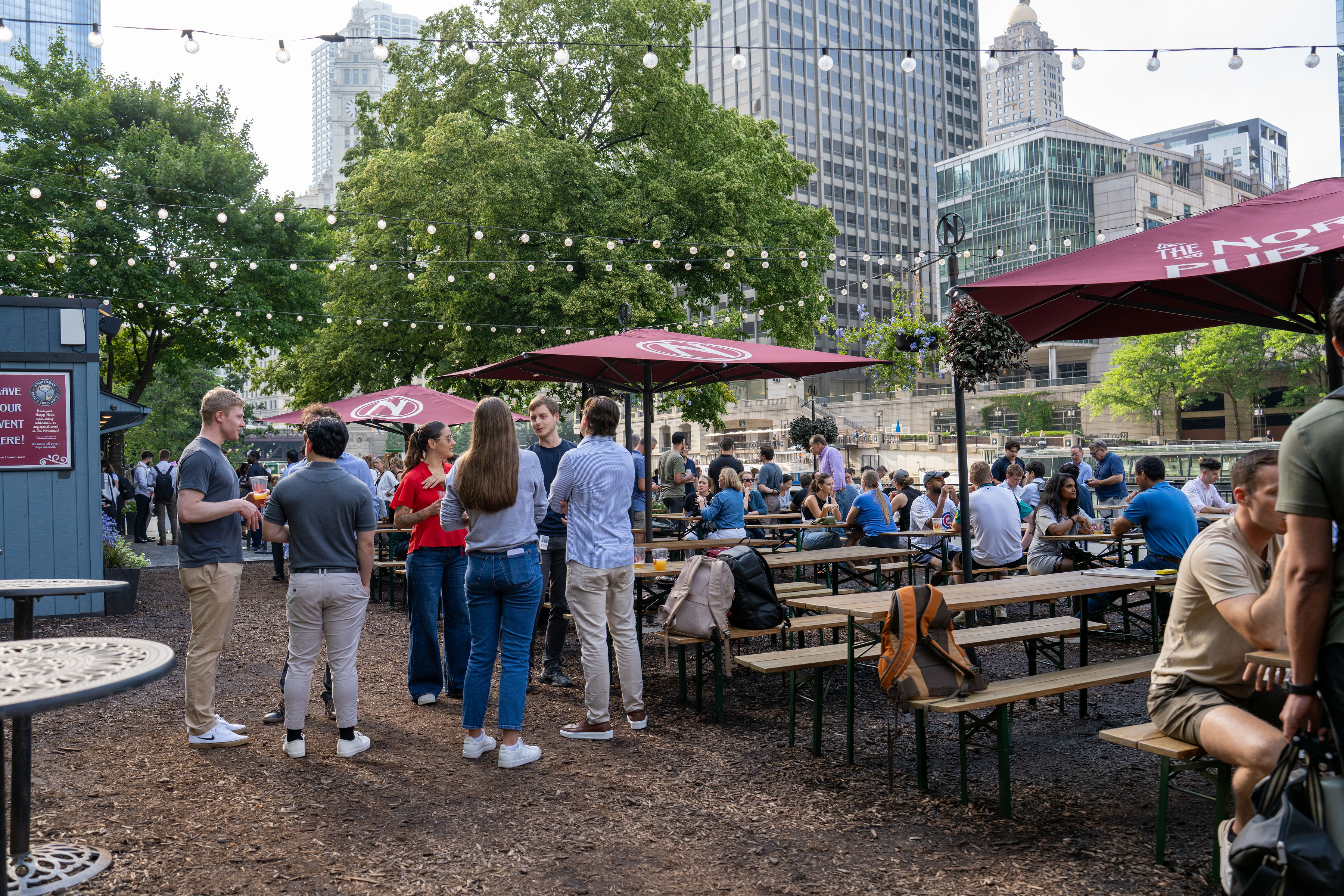 Lively crowd enjoying The Northman Riverwalk